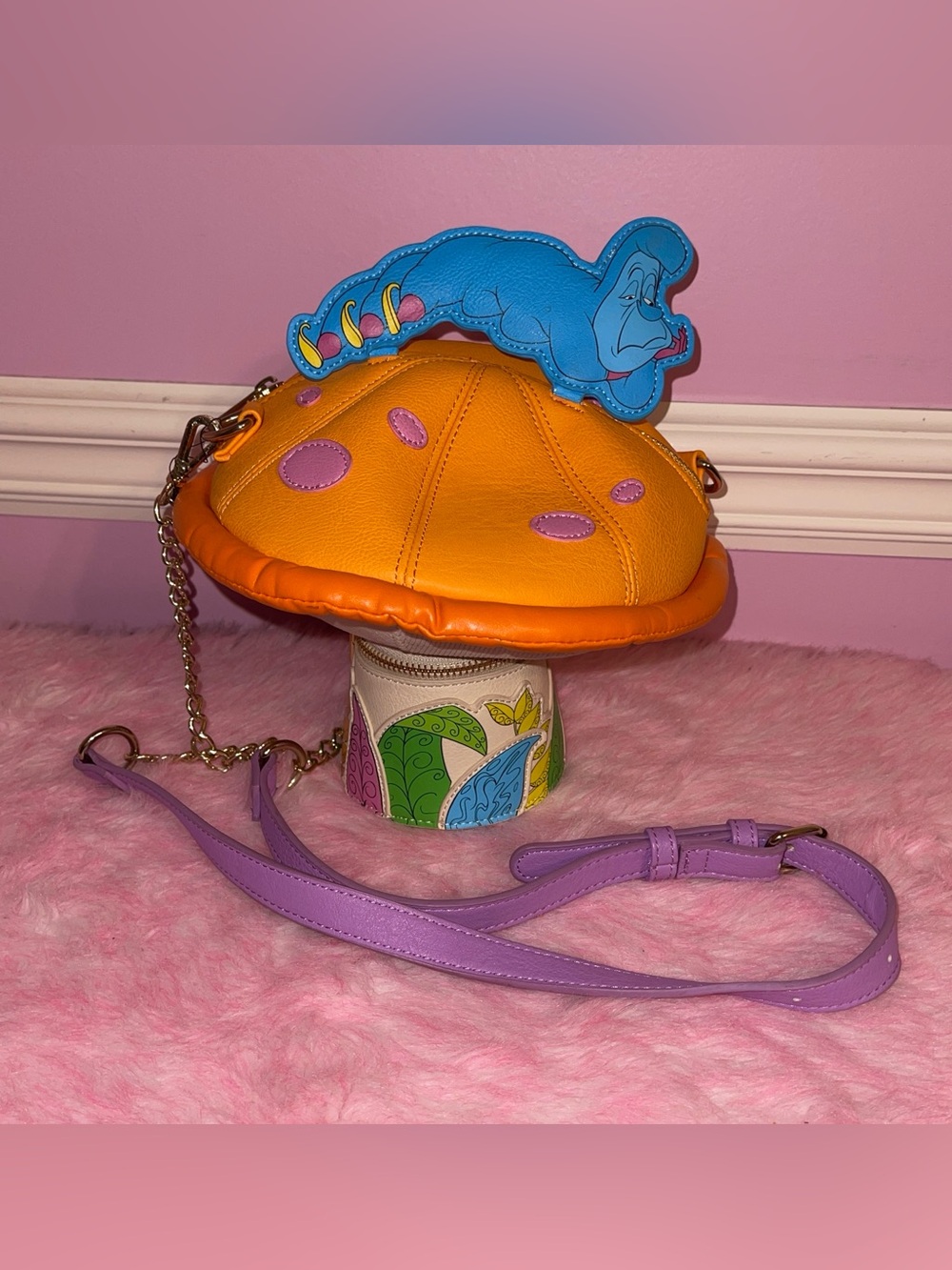 Rare Loungefly Alice In Wonderland Stitch Shoppe Caterpillar Mushroom Bag Purse